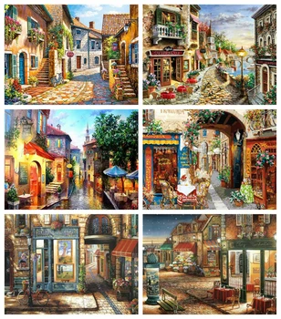 

Huacan 5D DIY Diamond Embroidery Full Square House Diamond Painting Mosaic Landscape Street Home Decoration