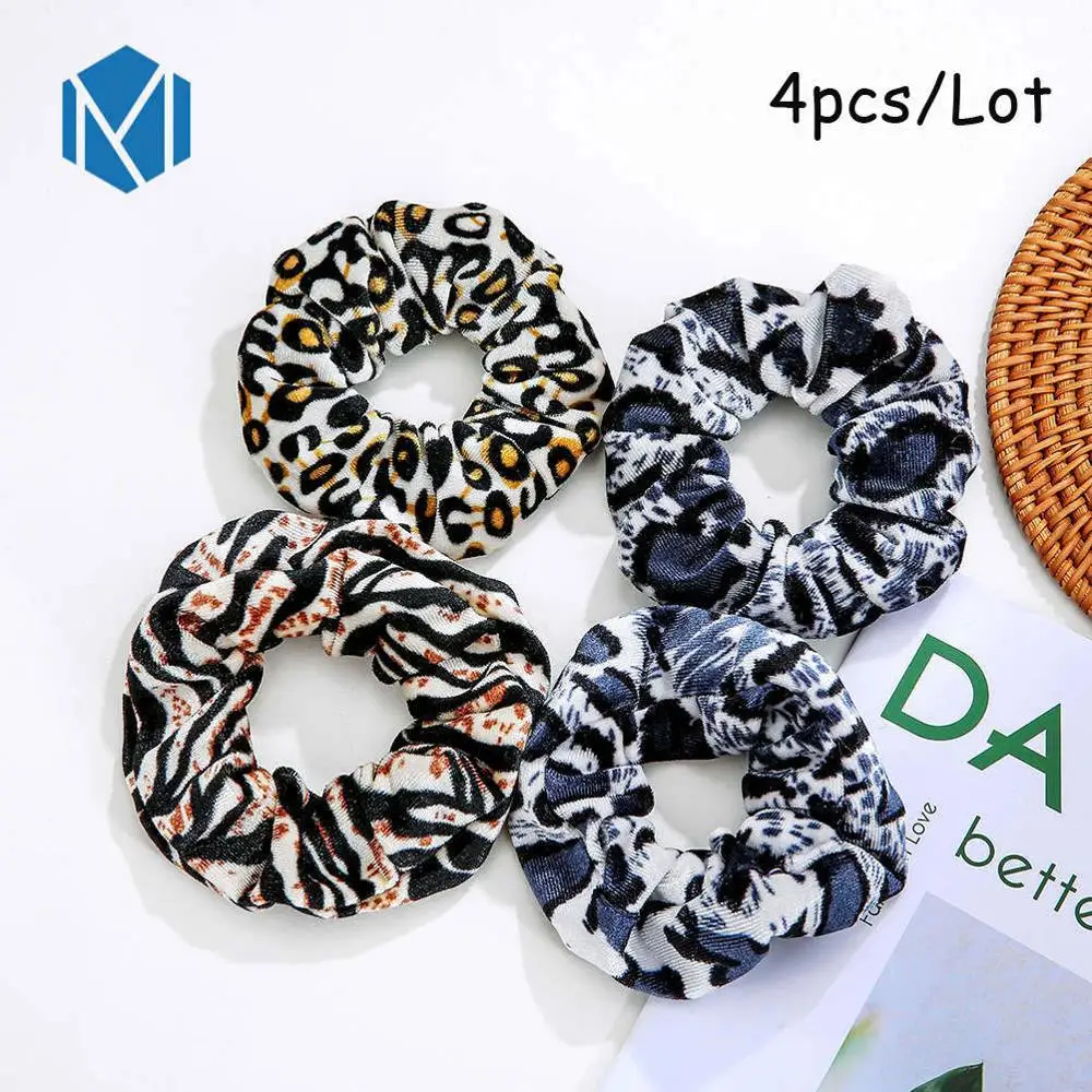 4PCS-A M MISM 11 шт. винтажные леопардовые бархатные резинки для волос для женщин и девочек, шелковые эластичные полосы обруча для волос, набор модных аксессуаров для волос - Цвет: 4PCS-A
