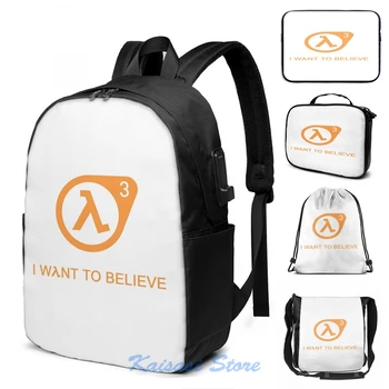 

I want to Believe Half Life 3 shirt USB Charge Backpack men School bags Women bag Travel laptop bag