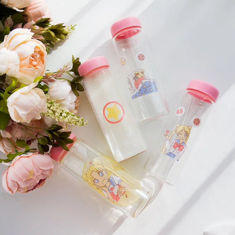 Cosplay&ware Anime Sailor Moon Water Bottle Cosplay Transparent Glass Cup Portable Travel Halloween Christmas Cartoon -Zentai shop online