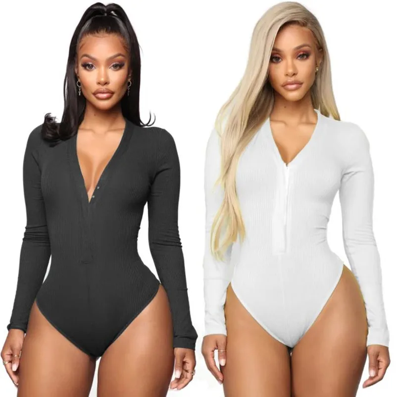 BKLD Women Sexy V-Neck Cotton Bodycon Long Sleeve Bodysuit 2019 Autumn New Women Clothing Sexy Slim Clubwear Bodysuit For Women bkld 2019 autumn women long sleeve zipper sexy v neck bodysuits new fashion bodycon short jumsuits women fashion club rompers