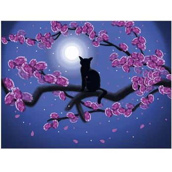 

5D Daimond painting cat&moon 3D Diamond Painting Full Round Rhinestones picture Embroidery diamind painting animals home decor