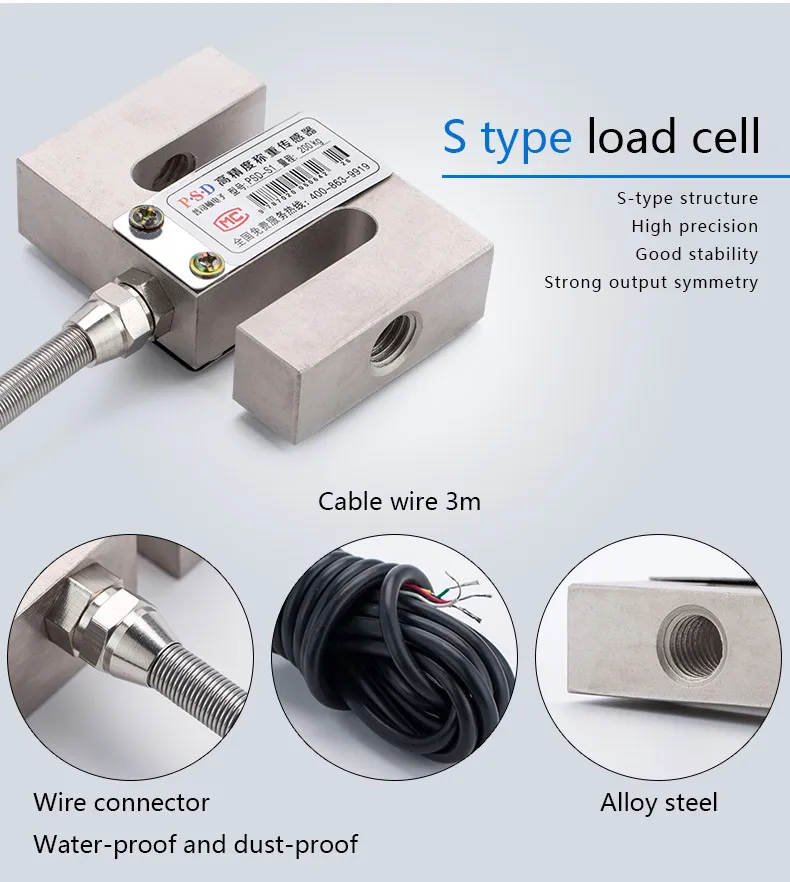 Load Cell 500kg High Accuracy S-Type Load Cell Scale Weighting Sensor with Connecting Cable 