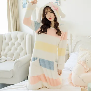 

Flannel Thick Women Nightdress Hooded Nightgown Soft Sleepwear Sleep Shirt 2020 New Coral Fleece Home Clothes Intimate Lingerie