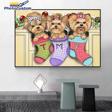 PhotoCustom Oil Painting By Numbers Dog Animals DIY Kits Drawing Wall Art Picture Gift HandPainted Home Decor Gift