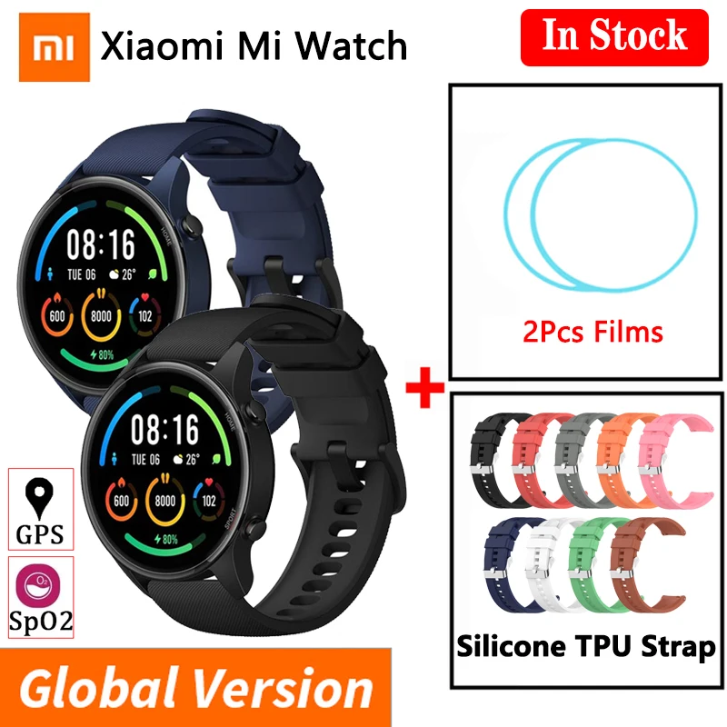 Global Version Xiaomi Mi Watch SmartWatch Blood Oxygen GPS Bluetooth Fitness Heart Rate Monitor 5ATM Waterproof Mi Smart Watch