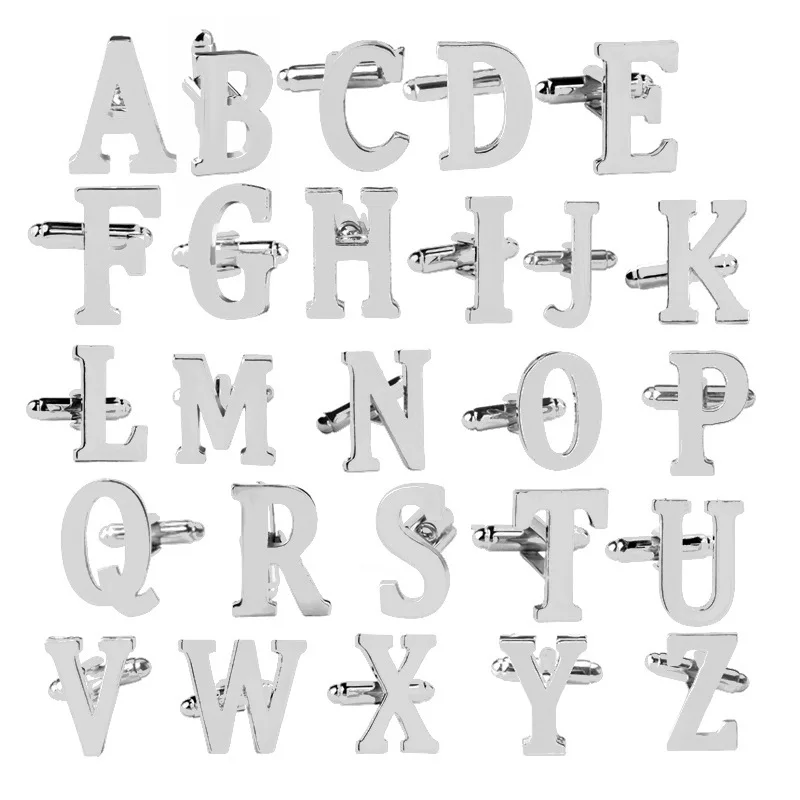 26 English Letter Cuff link Fashion Silver Color Men Shirt Buttons | Украшения и аксессуары