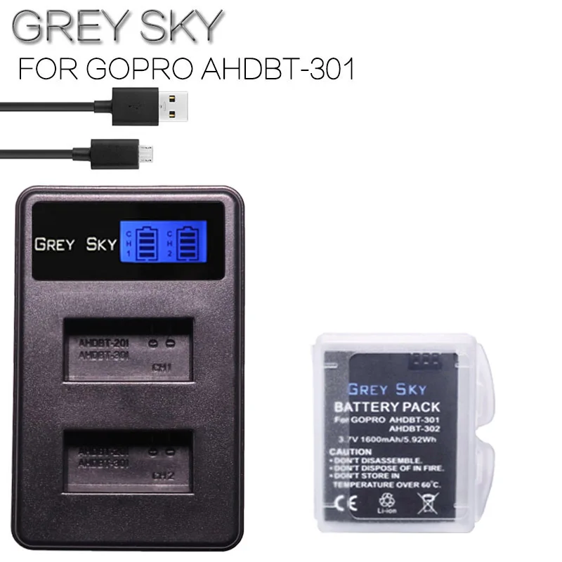 GoPro hero 3 hero 3+ hero 3 hero 3+ батарея+ ЖК двойное зарядное устройство для go pro AHDBT-301 аксессуары для экшн-камеры - Цвет: charger and 1battery