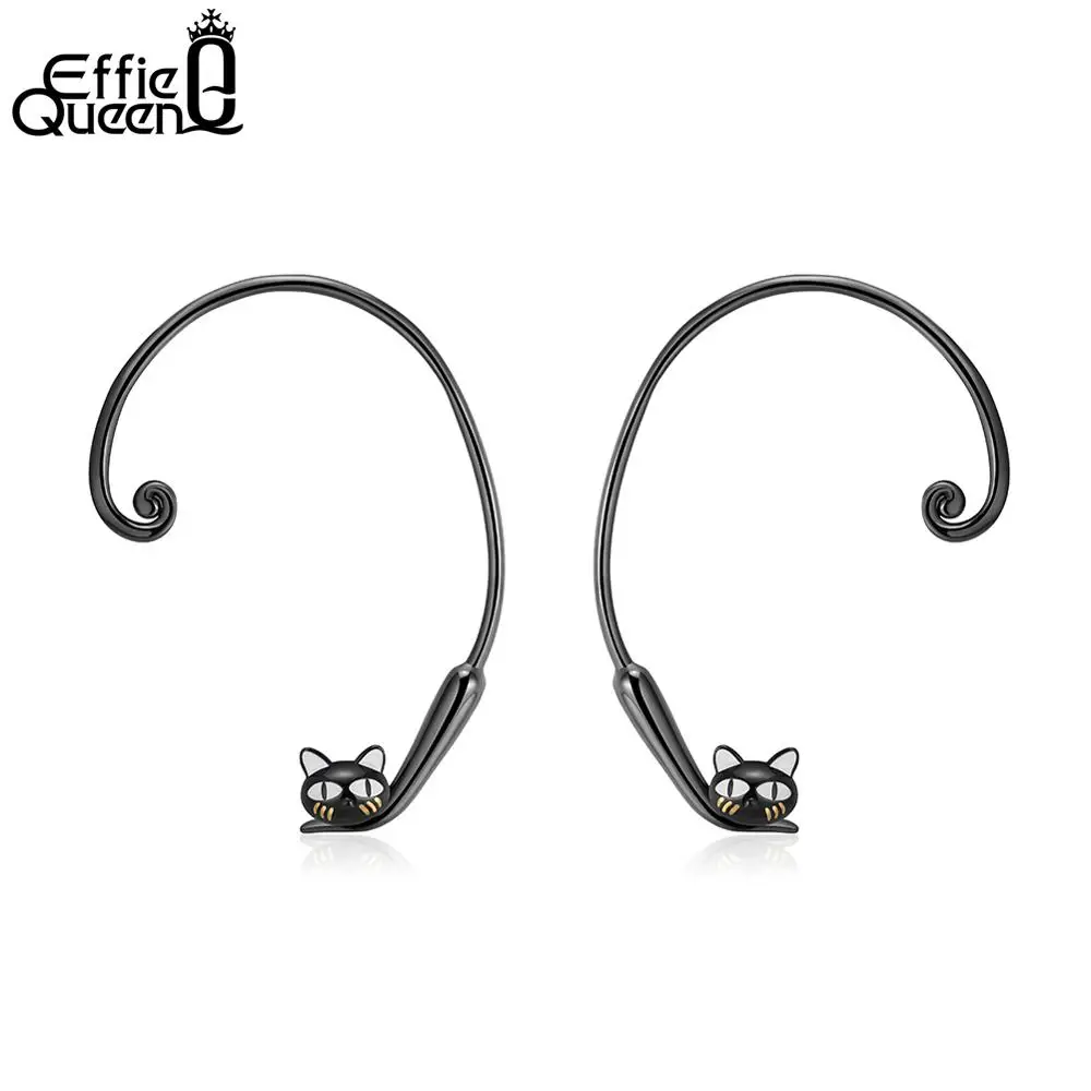Stud Earring TSE91 Effie queen, 925 пробы, серебряные кольца для женщин, стиль, дизайн, милый черный кот, белая эмаль, вечерние ювелирные изделия для девушек - Цвет камня: Stud Earring TSE91