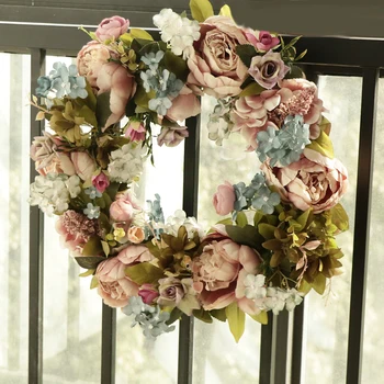 

Artificial Flower Wreath, Handmade Floral Simulation Peony Flowers Garland Wreath, with 1 Wreath Hook, for Home Party