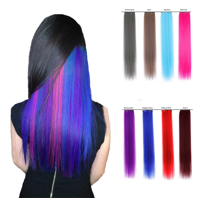 

MSTN Synthetic Hair Extension 2 Clips Integrated 24 Inch Long Straight Wig 16 Colors Ladies Headwear