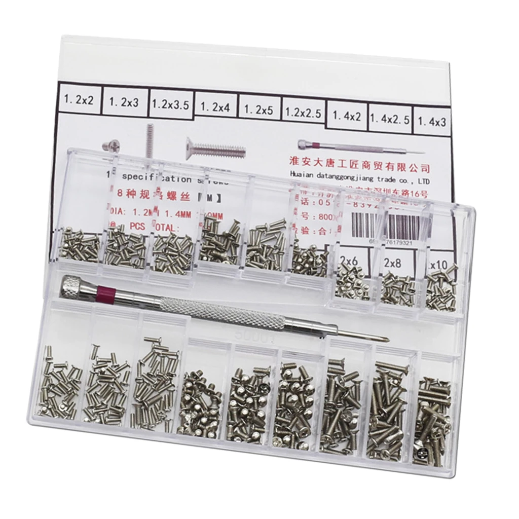 500x 18type Screw Nuts Watch Eyeglass Replacement Kit With Screwdriver 1.2-2.0mm 500x 18type Screw Nuts Watch Eyeglass Replacement Kit With Screwdriver 1.2-2.0mm
