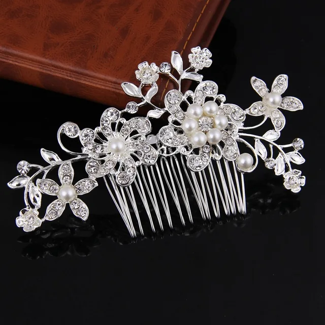 Silver Color Pearl Crystal Wedding Hair Combs Hair Accessories for Bridal Flower Headpiece Women Bride Hair ornaments Jewelry Silver