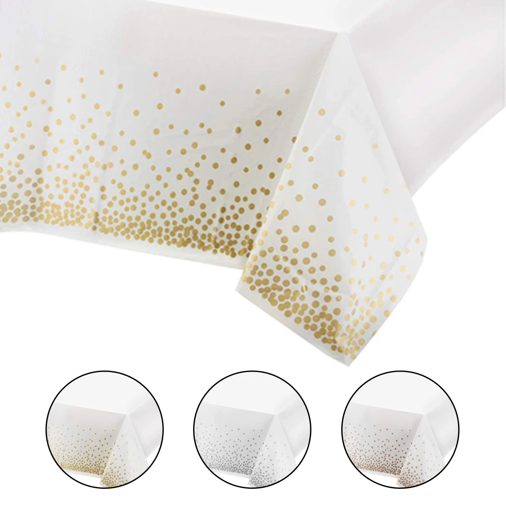 

1 Pieces Disposable Tablecloth Plastic Tablecloths For Rectangle Table Gold Dot Rectangular Table Cover Christmas Wedding