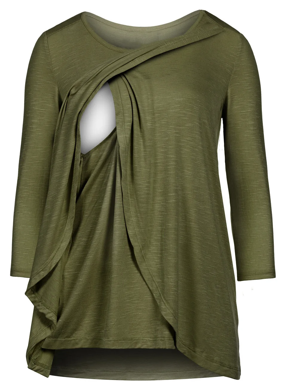 

2019 Crewneck Long Sleeve T-Shirts with Irregular Bottom Breastfeeding Dresses for Women Q0807