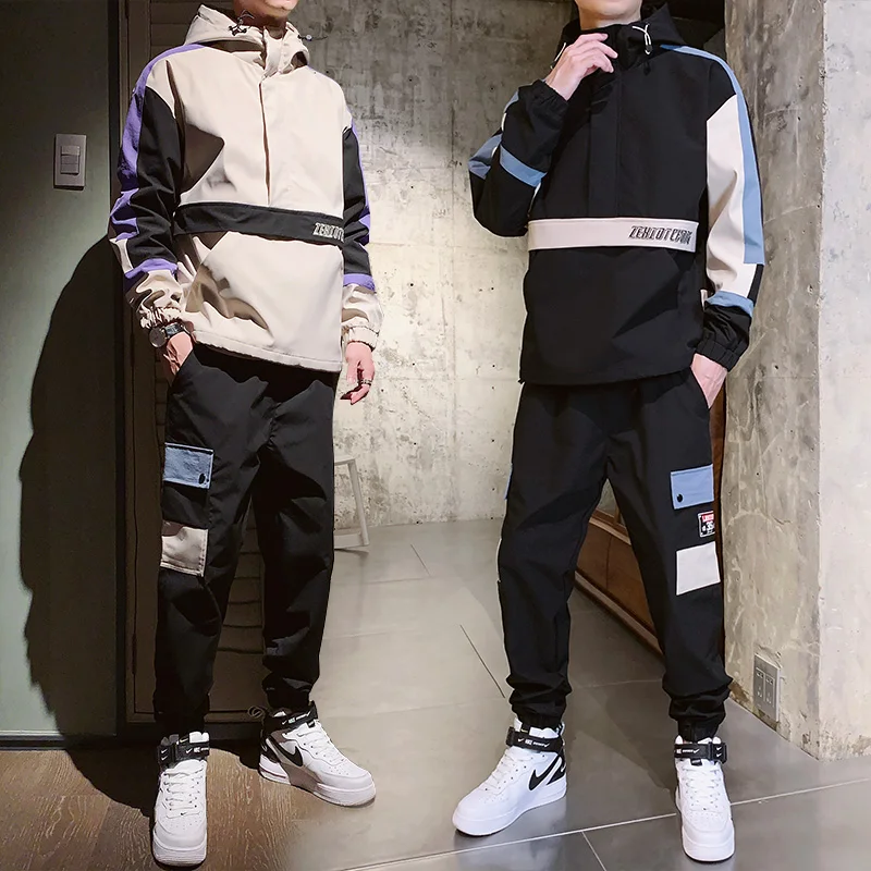 Sportswear men's sets teenager casual sports suit for men streetwear spring hooded man tracksuit two piece set jacket + pants Sportswear men's sets teenager casual sports suit for men streetwear spring hooded man tracksuit two piece set jacket + pants