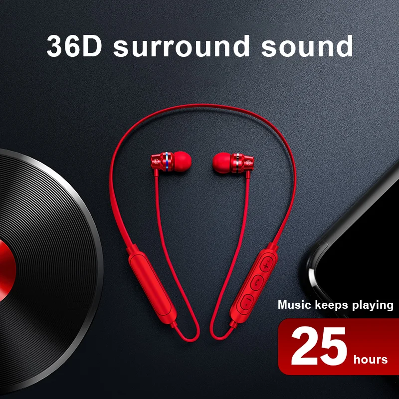 Bluetooth Headphones Neckband Sport Headset Wireless Magnetic Design Noise Reduction Compatible for Huawei Apple FKU66