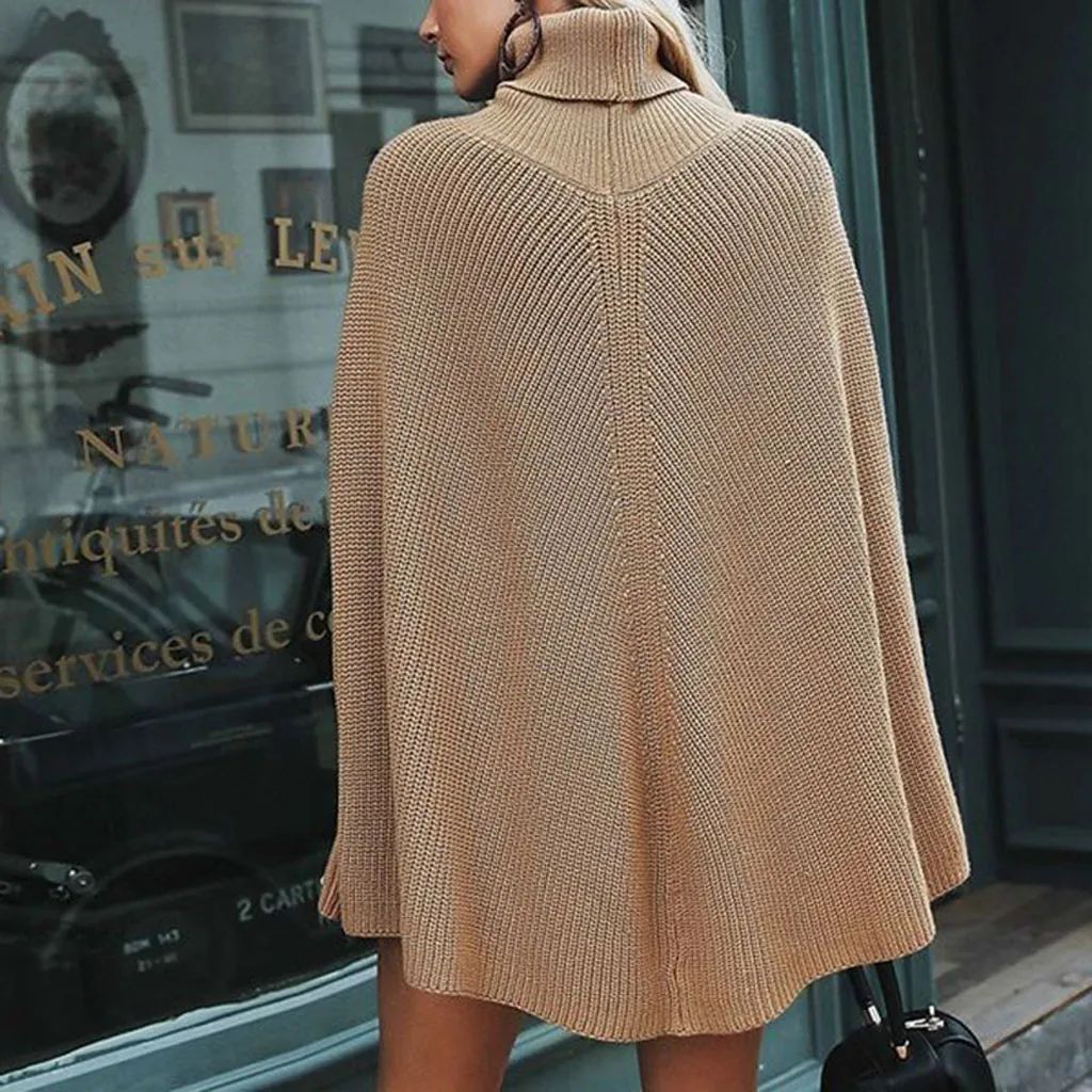 New Fashion Cloak sweater women Solid color Turtleneck Knitted Half Sleeve Pullover Sweater Casual loose casaco feminino