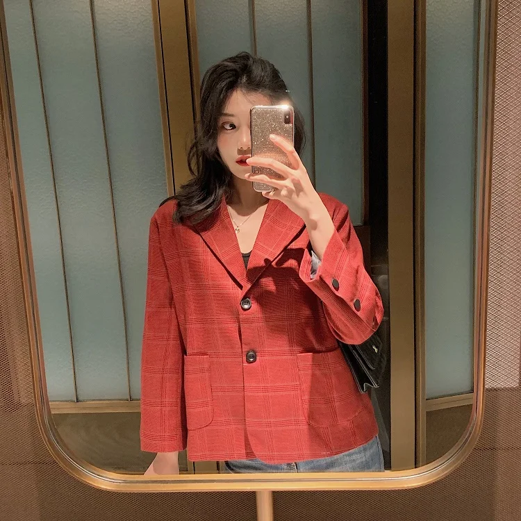 Early Autumn New Style Loose-Fit Versatile Pattern Elegant Red Suit Jacket Women's Short Casual Suit Tops