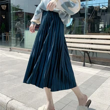 Lucyever Осенняя Женская бархатная модная плиссированная юбка с высокой талией размера плюс зимняя элегантная длинная юбка однотонная женская Faldas Moda