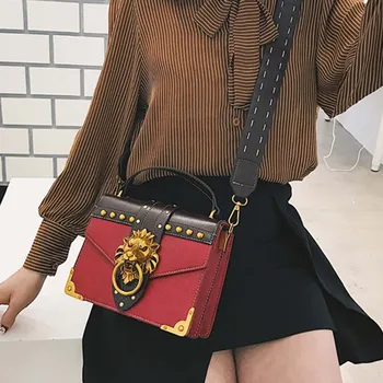 

Female Fashion Handbags Popular Girls Crossbody Bags Totes Woman Metal Lion Head Brand Shoulder Purse Mini Square Messenger Bag