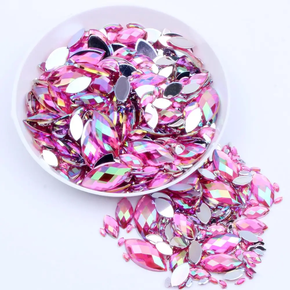 07rose ab 2000pcs 7x15 мм, 2000 шт, маркиза, грань земли, AB цвета плоская задняя сторона, акриловые стразы, клей на стразах, высокий блеск, сделай сам, дизайн ногтей, украшения - Цвет: 07rose ab 2000pcs