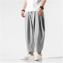 Pants Skateboarding Cotton Linen Men for Wide-Leg Casual And Nine-Point Trousers Men's