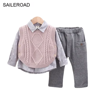 

SAILEROAD 3-piece Boys Clothes Suits Sweater+Shirts+Pants for Autumn Kids Boutique Outfit Sets Little Children's Clothing Sets