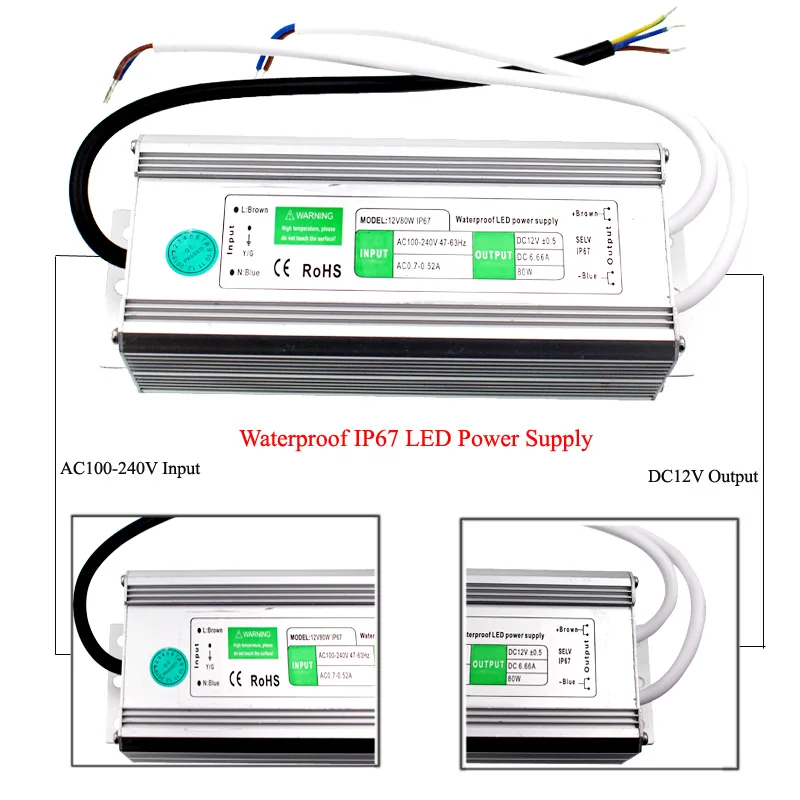 Водонепроницаемый светодиодный драйвер Ac dc 12V 24V 10W 15W 20W 25W 36W 60W 80W 120W 150W