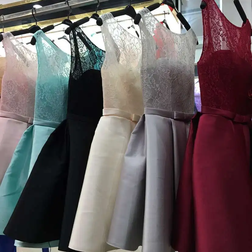 

BacklakeGirls Graduation Dresses For 8th Grade Scoop Neck Sleeveless Lace Up Back Satin Vestidos De Graduacion With Sashes Bow