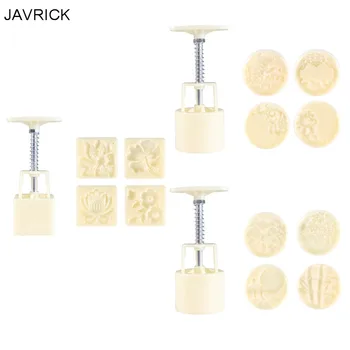 

Plastic Mooncake Mold 65g Cookie Cutter 4 Round Square Stamps Hand Press Pastry