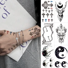 

Waterproof Temporary Tattoo Sticker Simple Linear Color Cross Prayer Realistic Body Art Arm Finger Tatoo Man Woman Child Tatto