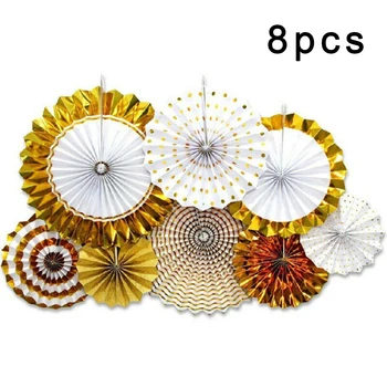 

8pcs Set Rose Gold Paper Fan Pinwheel Foil Party Birthday Decoration Wedding New Year Children's Toys