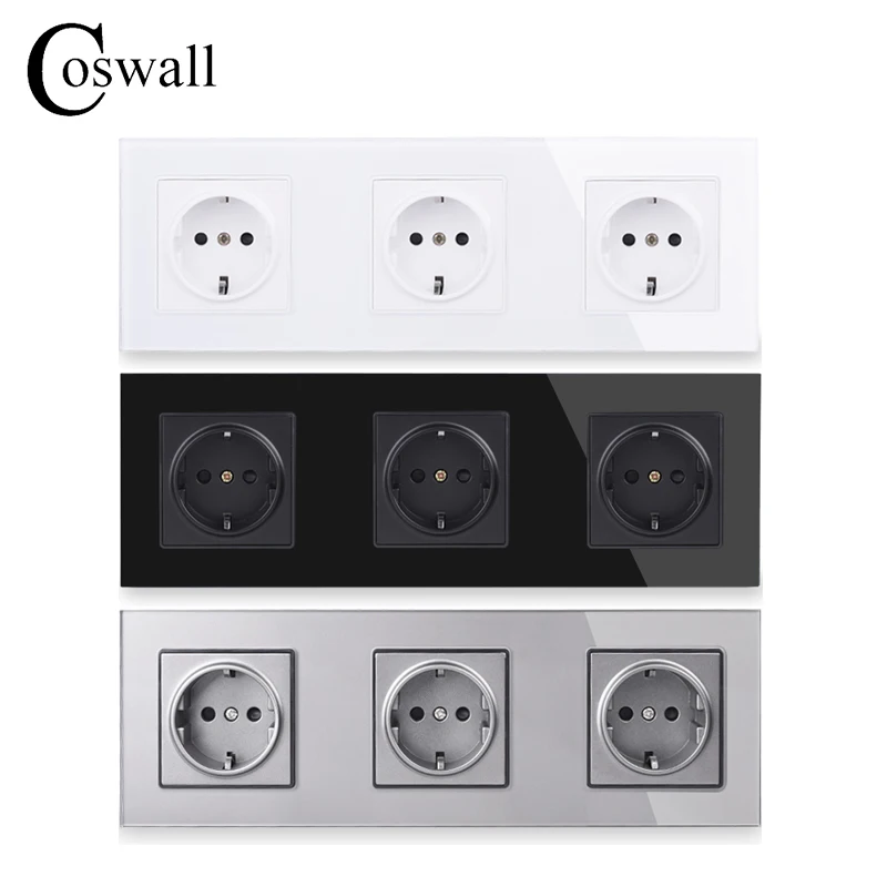Coswall Wall Tempered Glass Panel Triple Eu Russia Spain Socket Grounded With Children Protective Door White Black Grey Gray Coswall Wall Tempered Glass Panel Triple Eu Russia Spain Socket Grounded With Children Protective Door White Black Grey Gray