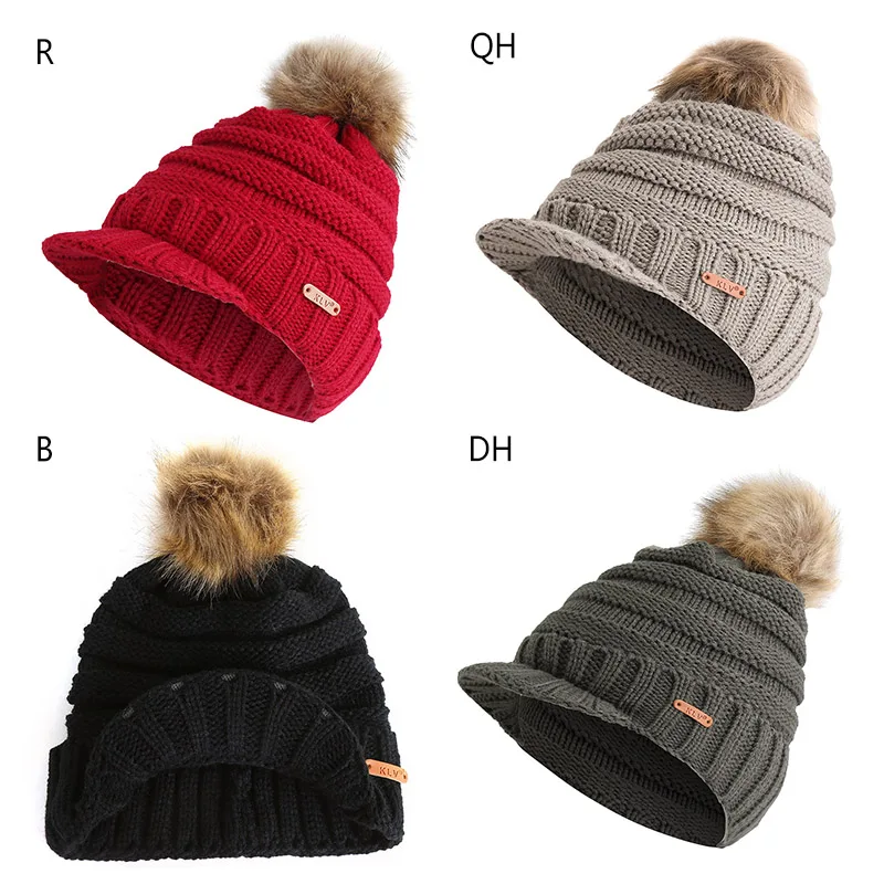 Женская и мужская вязаная шапочка, одноцветная шапка с искусственным меховым помпоном, зимняя Мягкая Теплая Лыжная Шапка, Новинка