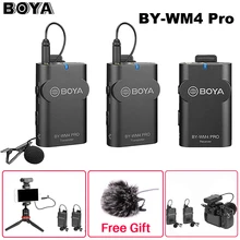 Boya BY-WM4 Pro двухканальный Палочки до 2,4G Беспроводной Студийный конденсаторный микрофон интервью для iPhone цифровой зеркальной камеры Canon Nikon камеры