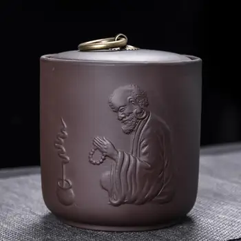 

1PC Exquisite Tea Jars Relief Pattern Spices Storage Box Cookie Container Box Sealed Ceramic Jars Dry Fruit Pot Tea Accessories