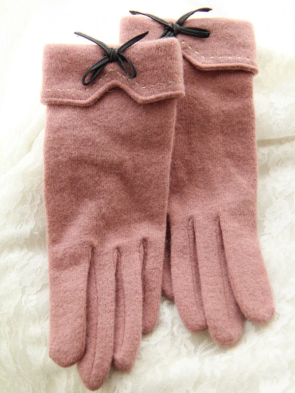 Модные элегантные женские шерстяные вязаные перчатки с вышивкой и сенсорным экраном зимние женские теплые кашемировые кожаные пе - Цвет: A29 A Pink