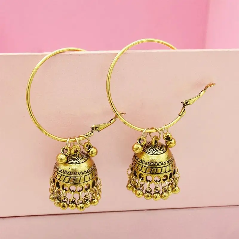 New Personality Vintage Lady Earrings Fashion Women Bohemian Ethnic Style Geometric Bell Pendant Earring Jewelry