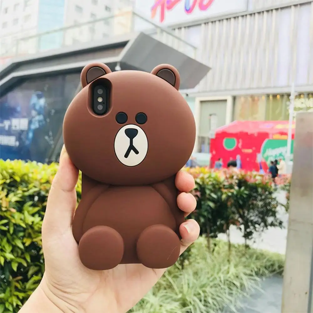 Силиконовый чехол для iPhone 11 Pro Max, 3D коричневый плюшевый медведь, мягкий резиновый чехол для iPhone 6, 7, 8 Plus, XR, XS, Max, Fundas, чехол