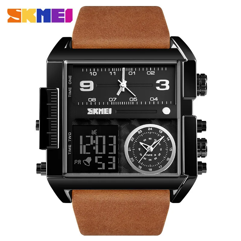 

Skmei 1391 Men Quartz Electronic Double Inserts Leather Strap Watch Week Date Night Light Alarm Clock Waterproof