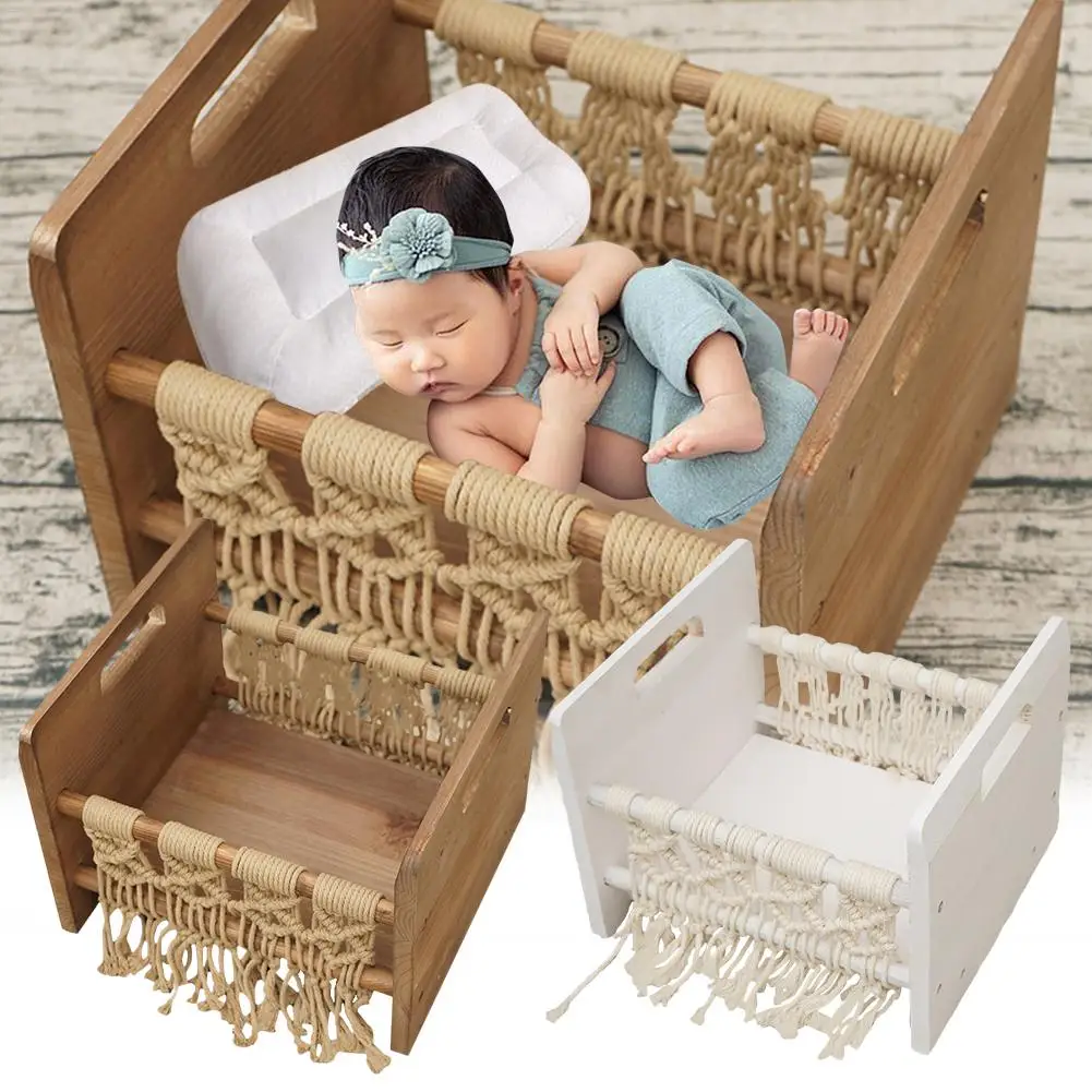 Детская фотография Реквизит маленькая кровать тканая хлопковая веревка Новорожденный ребенок полная луна памятная фотосъемка кровать