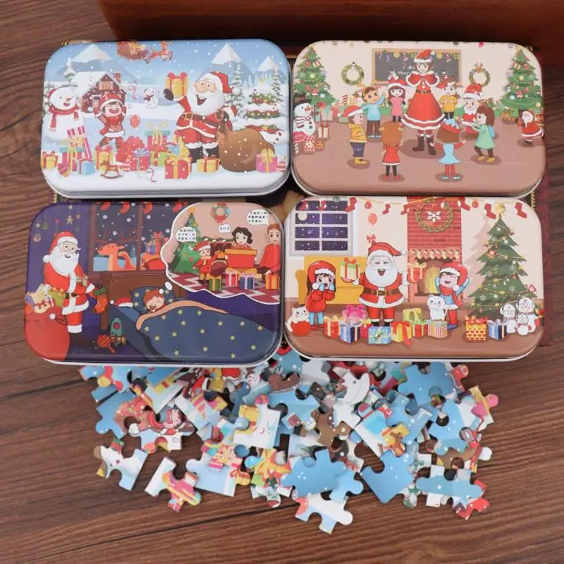 60 шт Рождественский DIY маленький подарок головоломка 60 шт детский ручной работы Санта Клаус головоломка деревянная игрушка OPP мешок картонная коробка