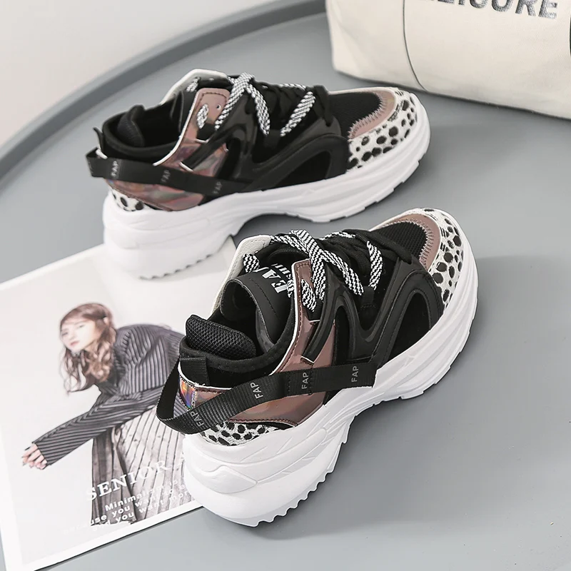 Weweya High Heel Women Sneakers Leopard Trend FAP Chunky