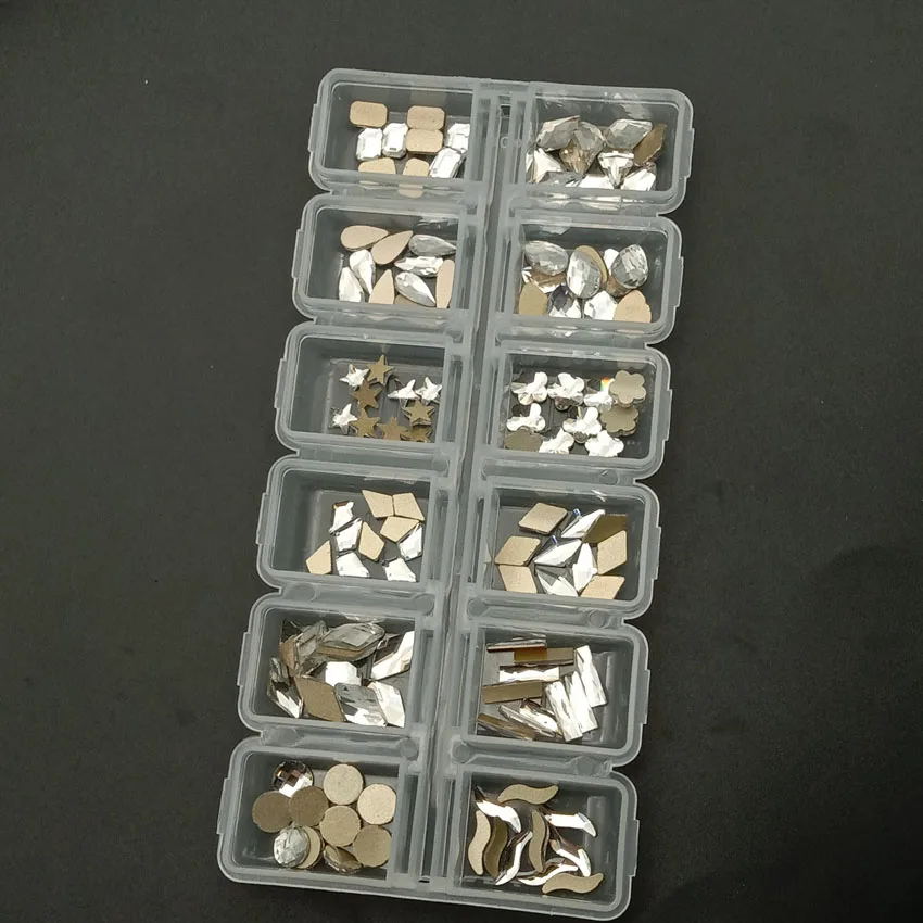 120pcs clear set 2 120 шт стеклянные стразы разных форм AB для дизайна ногтей, Смешанные 12 видов стилей Кристаллы с плоской задней поверхностью, 3D украшения, камни, драгоценные камни - Цвет: 120pcs clear set 2