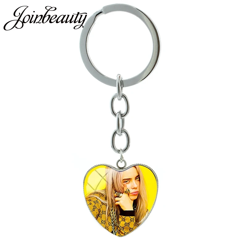 JOINBEAUTY в форме сердца Горячая Billie Eilish фото брелок стеклянный купол для ключа подвесные аксессуары для сумок DIY вентиляторы подарок HB01