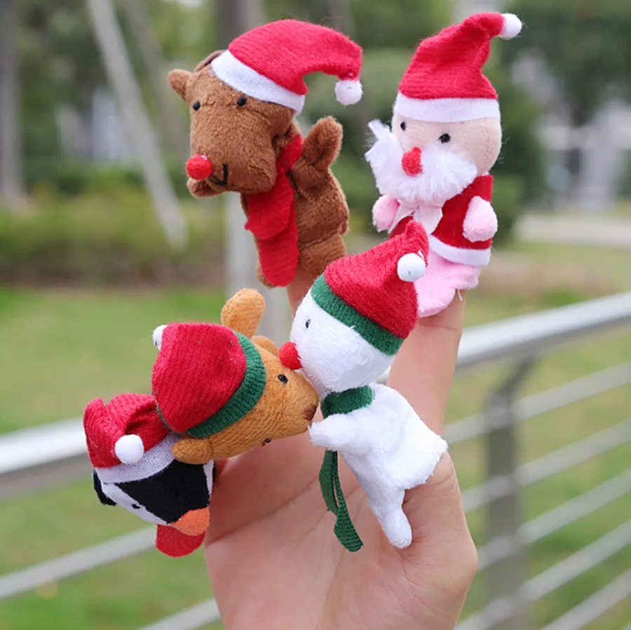 5pcs Cute Animal Finger Puppets w/ Christmas Hat Party Bag Filler Favor Toy 