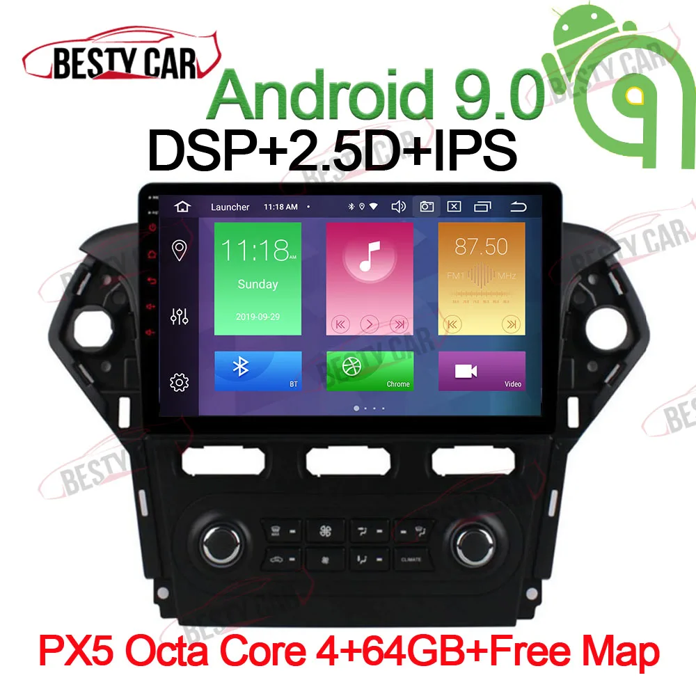 10," ips Android 9,0 Автомобильный мультимедийный плеер Радио стерео для Ford Mondeo Chia-X 2010~ головное устройство gps навигация Bluetooth - Цвет: PX5-B-4-64GB-DSP