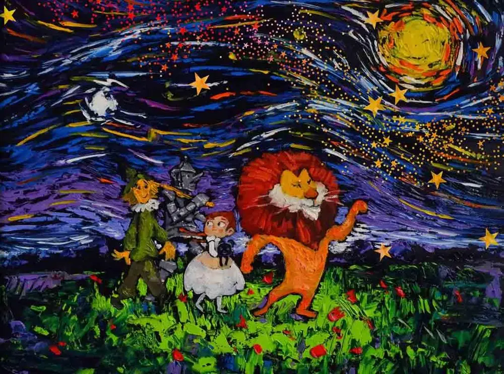 HJ2228 Горячая мультфильм Винсента Ван Гога Звездная ночь Вдохновленный плакат супер Марио Питер Кролик холст рисунок, напечатанная Картина декор - Цвет: HJ2228