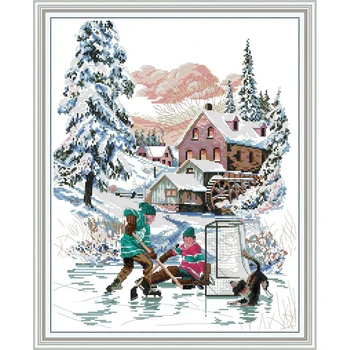 

Everlasting Love Ice Hockey Chinese Cross Stitch Kits Ecological Cotton Clear Stampted Printed 14 11CT DIY Christmas Decoration